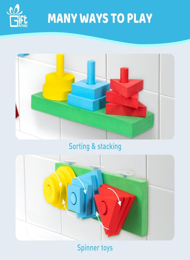 GiftAmaz 3-in-1 Bath Toys for Toddlers 1-3, Mold Free Foam Sorting & Stacking Sensory Toys - Suction Cup, Shape Color Size Learning Water Toy, Montessori Baby Bathtub Wall Toy for Kids Ages 1-3 2-4 - Image 3